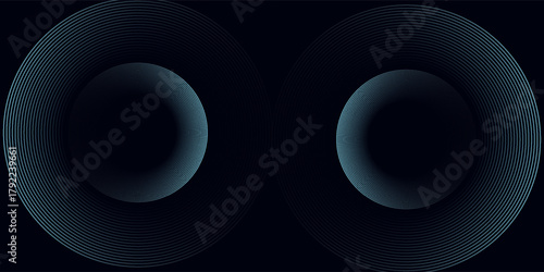 Round frame colorful blue green light isolated on dark background. Abstract circles lines pattern. Vector illustration concept for music, digital, modern science, Ai technology