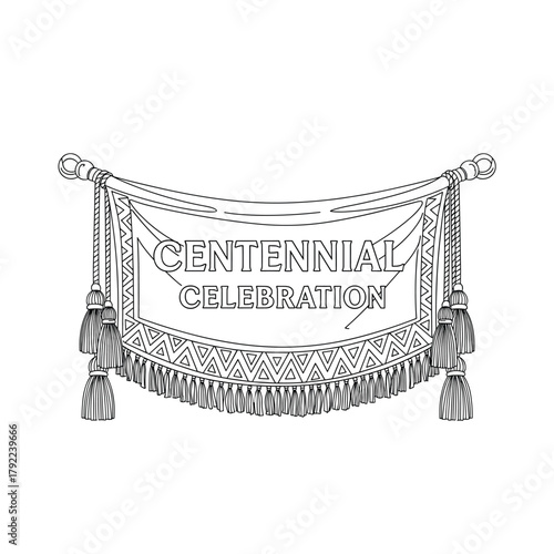 Vintage centennial celebration banner with ornate tassels and decorative fringe