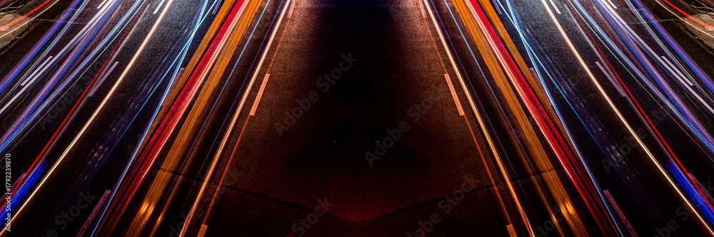 Obraz premium car lights trails on road