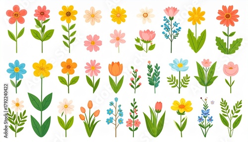 flowers, plants, vector, easter, happy, floral, spring, flower, nature, design, illustration, cartoon, plant, flat, style, graphic, digital, art, pattern, holiday, celebration, background, cute, rabbi
