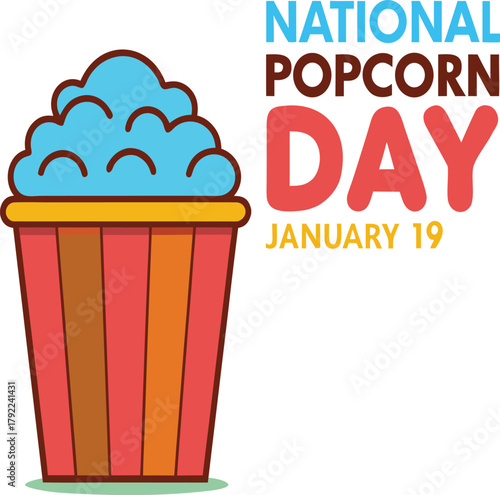 Happy national popcorn day celebration with a festive bucket of popcorn