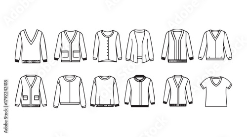Collection of diverse men s clothing outlines in a clean silhouette style
