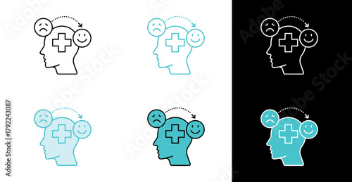 Mental health improvement icon for therapy and emotional wellbeing in line and fill style