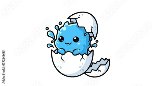 A cartoon water creature hatching from a cracked egg