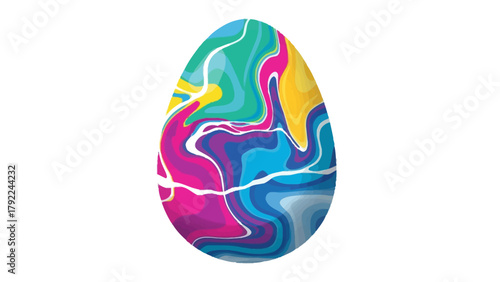 A colorful abstract marbled Easter egg on a white background