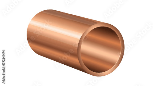 A copper pipe with a metallic sheen against a white background