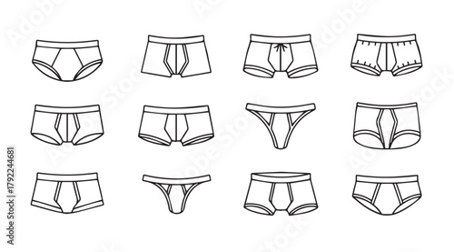 Collection of hand drawn underwear styles in a simple silhouette style