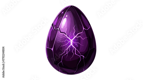 A cracked glowing purple egg on a white background