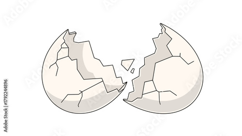 A cracked twohalved eggshell on a white background