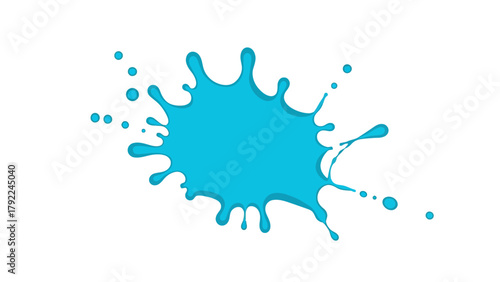 A cyan liquid splash with droplets