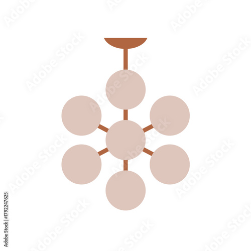 Chandelier, ceiling lamp with round circle orbs, balls. Hanging electric light with ball shaped decor. Home illumination, bubble luminaire. Flat vector illustration isolated on white background