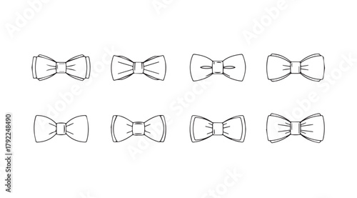 Collection of eight hand drawn bow tie silhouettes in a sketch style