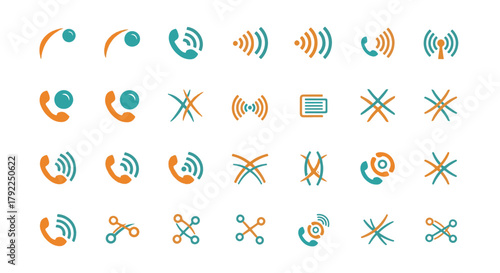 Modern vector icons for communication and network status phone calls, signal strength, and wireless connectivity