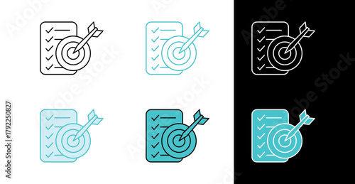Target and checklist icon for business goals and productivity in line and fill style
