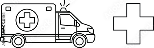 Emergency Medical Services: A detailed illustration of an ambulance alongside the universally recognized medical cross, symbolizing swift response and critical care.