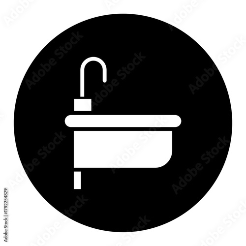 Sleek minimalist sink icon perfect for modern bathroom designs or plumbing services, representing cleanliness and contemporary style, originally scalable vector graphic