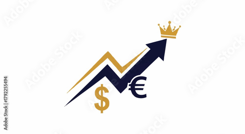 Financial Growth Chart with Currency Symbols and Crown.