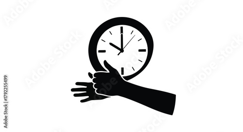 Silhouette of hands gesturing towards a clock, symbolizing time management or deadlines.