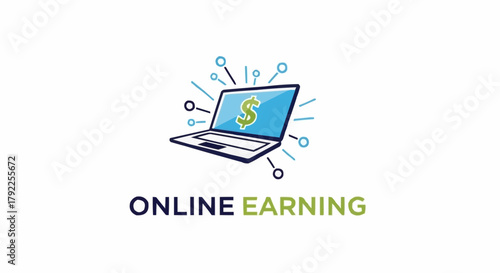 Online Earning concept logo with laptop and dollar symbol.