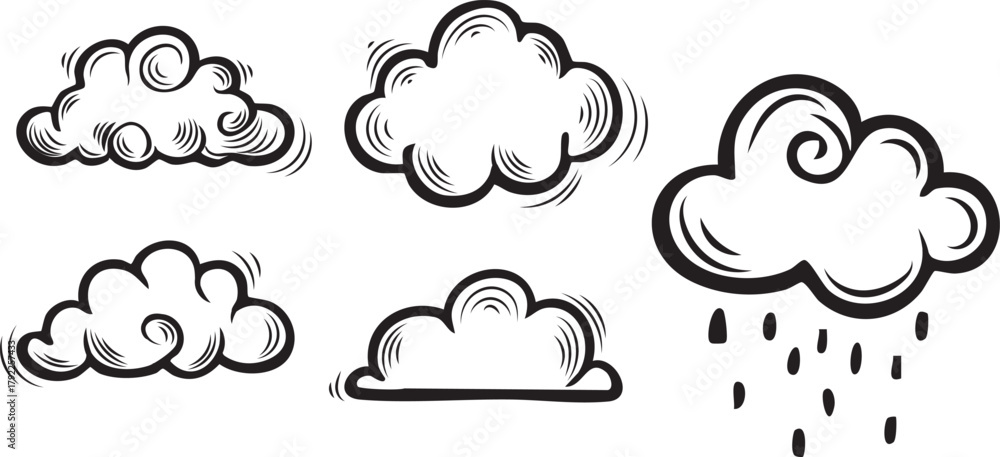 Fototapeta premium hand drawing, cloud set vector, black and white color