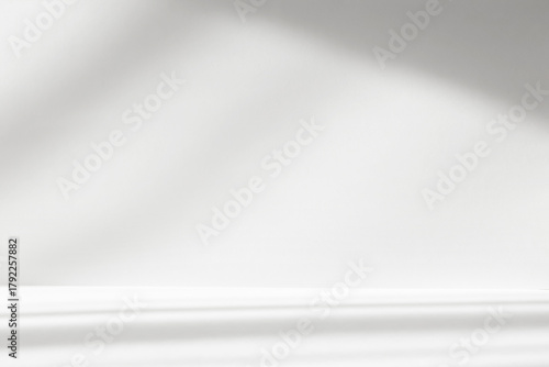 Abstract white studio background with shadows of window. Empty 3d gray room with copy space. Display product with blurred backdrop.