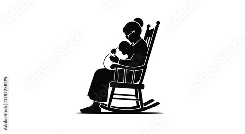 Loving grandmother gently cradles newborn baby in rocking chair, a tender moment of connection