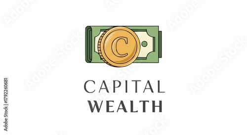 Capital Wealth Logo with Coin and Money Stack.