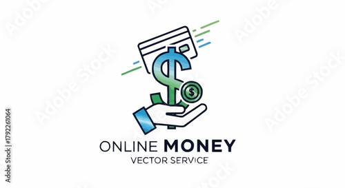 Online money transfer service with credit card and dollar sign.