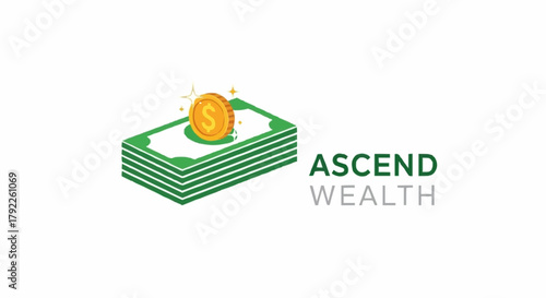 Ascend Wealth Logo Featuring Stack of Money and Gold Coin.
