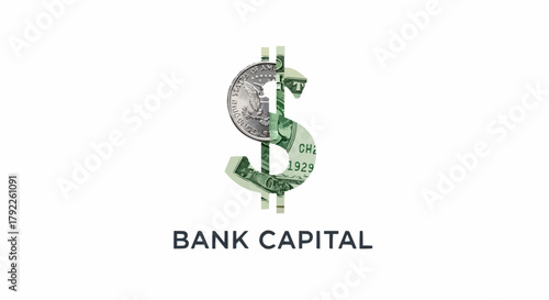 Dollar sign made of money with bank capital text below.
