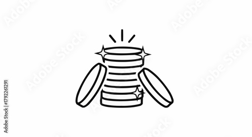 Stack of Shiny Coins with Sparkling Effects.