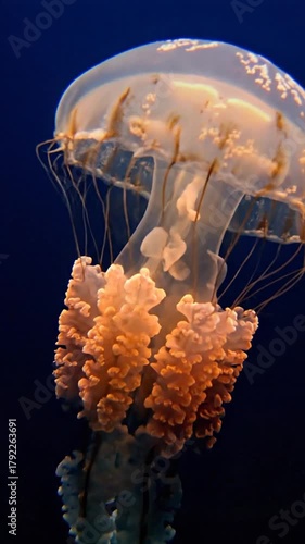 Wallpaper Mural Graceful jellyfish swimming in deep blue water underwater background Torontodigital.ca