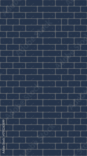 A repetitive pattern of navy blue bricks with visible mortar and small dots on each brick surface