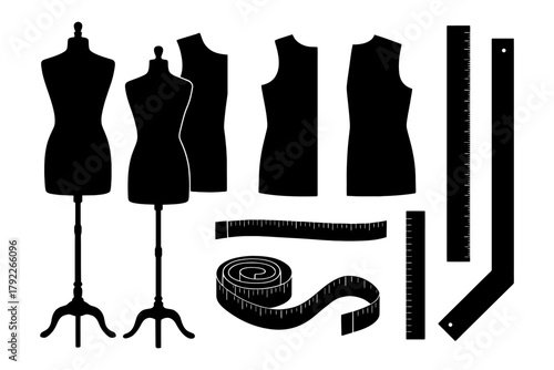 Tailoring tools and mannequins for fashion design and sewing projects.