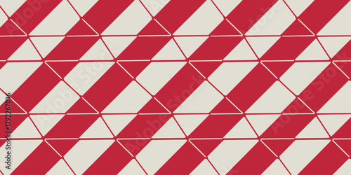 A repetitive pattern of red stripes and white triangles forming a geometric design across the entire frame