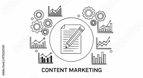 Content Marketing Strategy - Data-Driven Approach with Graphs, Gears, and Writing.