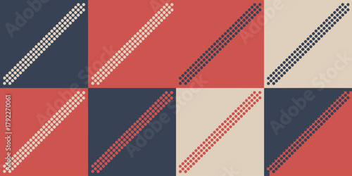 Geometric pattern featuring diagonal lines of dots on alternating color squares in a grid arrangement