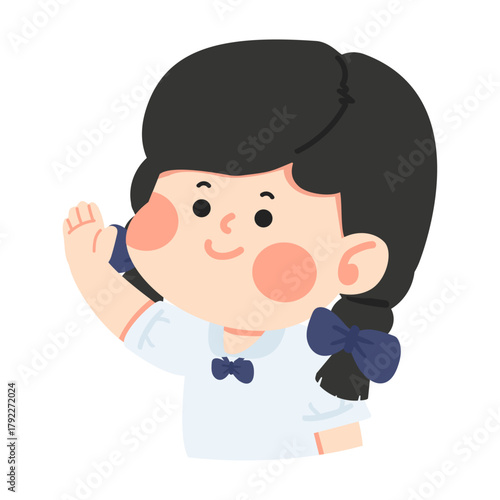 Illustration of Girl Student in Uniform Waving