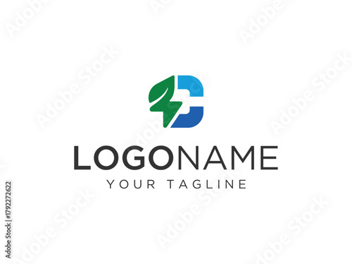 Letter C and storm logo design vector, green energy logo design template