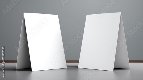 Table tent mock up on isolated background. Table tent card mockup template with copy space for your logo or graphic design. Blank paper tent template. White tent cards.
