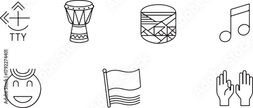Line art representation of diverse cultural and musical symbols offering a glimpse into global traditions and creative expression promoting diversity and harmony