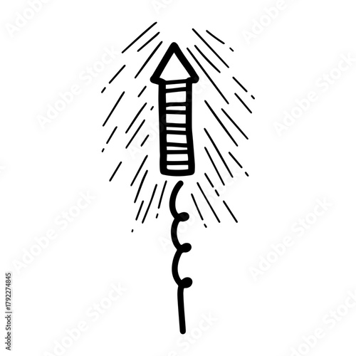 Firecrackers sparklers rocket launchers festive christmas line art vector icon vector illustration