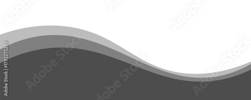 Minimalist black and gray wave vector design with smooth flowing curves at the bottom, transitioning into a clean white background. Ideal for banners, footers, or modern layouts.