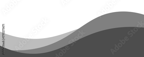 Minimalist black and gray wave vector design with smooth flowing curves at the bottom, transitioning into a clean white background. Ideal for banners, footers, or modern layouts.