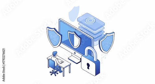 Cybersecurity Illustration Protecting Data in the Digital World - Safeguarding Information Online