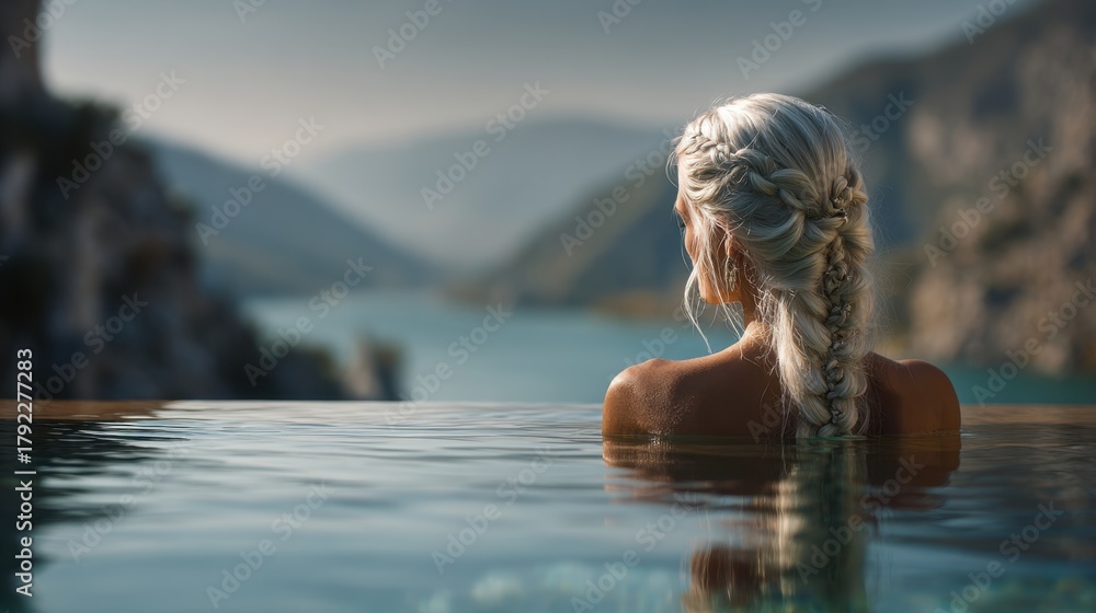 Fototapeta premium Woman relaxes in calm water