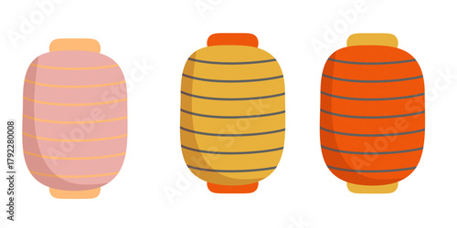 Japanese Lanterns Vector Illustration in Warm Colors. Minimal flat illustration of traditional Japanese paper lanterns in warm pastel shades. Great for Asian festival or travel-themed designs.