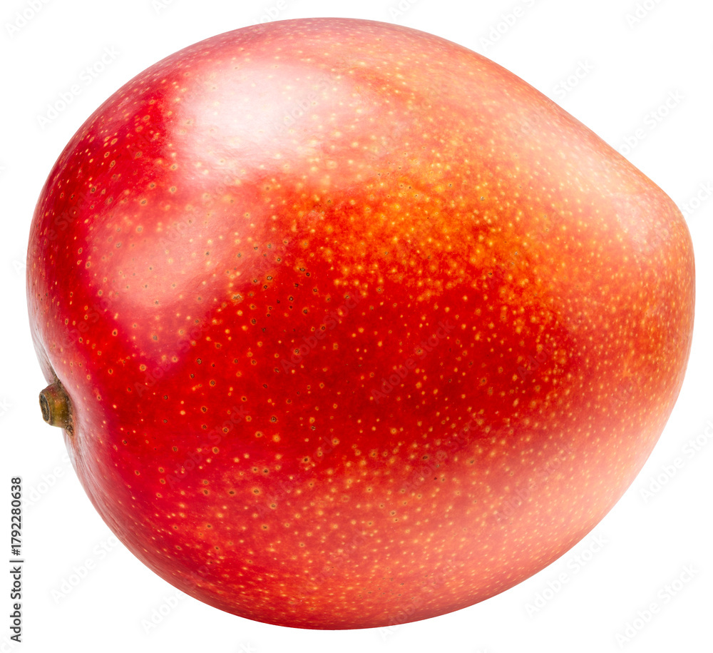 Fototapeta premium Fresh Red Taiwan Mango with leaf isolated on white background, Red Mango on white background, High resolution photography PNG File.