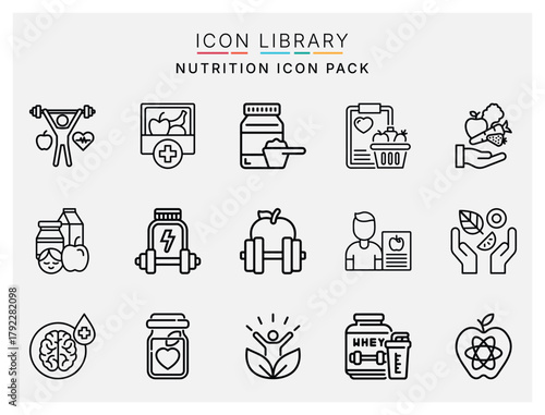 Nutrition Icon Pack – Healthy Food, Diet, and Supplement Vector Icons in Outline Style