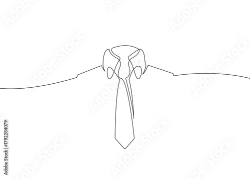 Continuous one line drawing of a collar with a necktie. Minimalist vector illustration representing business attire, professionalism, elegance, and corporate fashion. Perfect for office, career